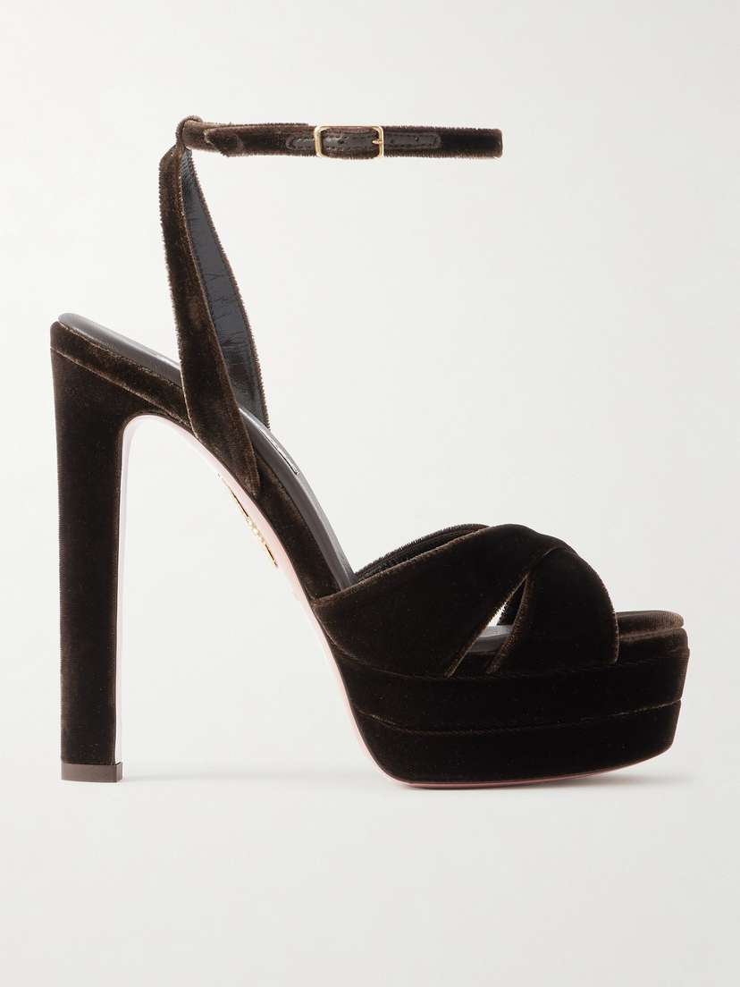 Aquazzura Divine Plateau 130 Velvet Platform Sandals