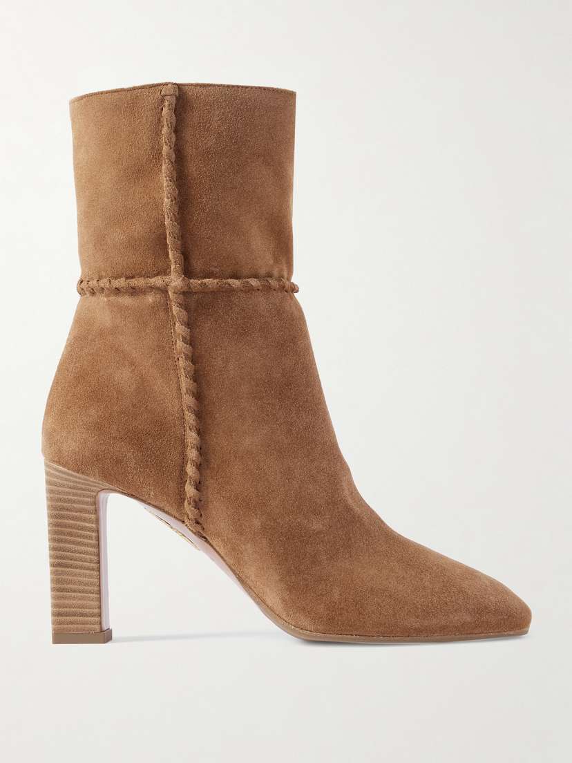 Aquazzura Indy 85 Whipstitched Suede Ankle Boots