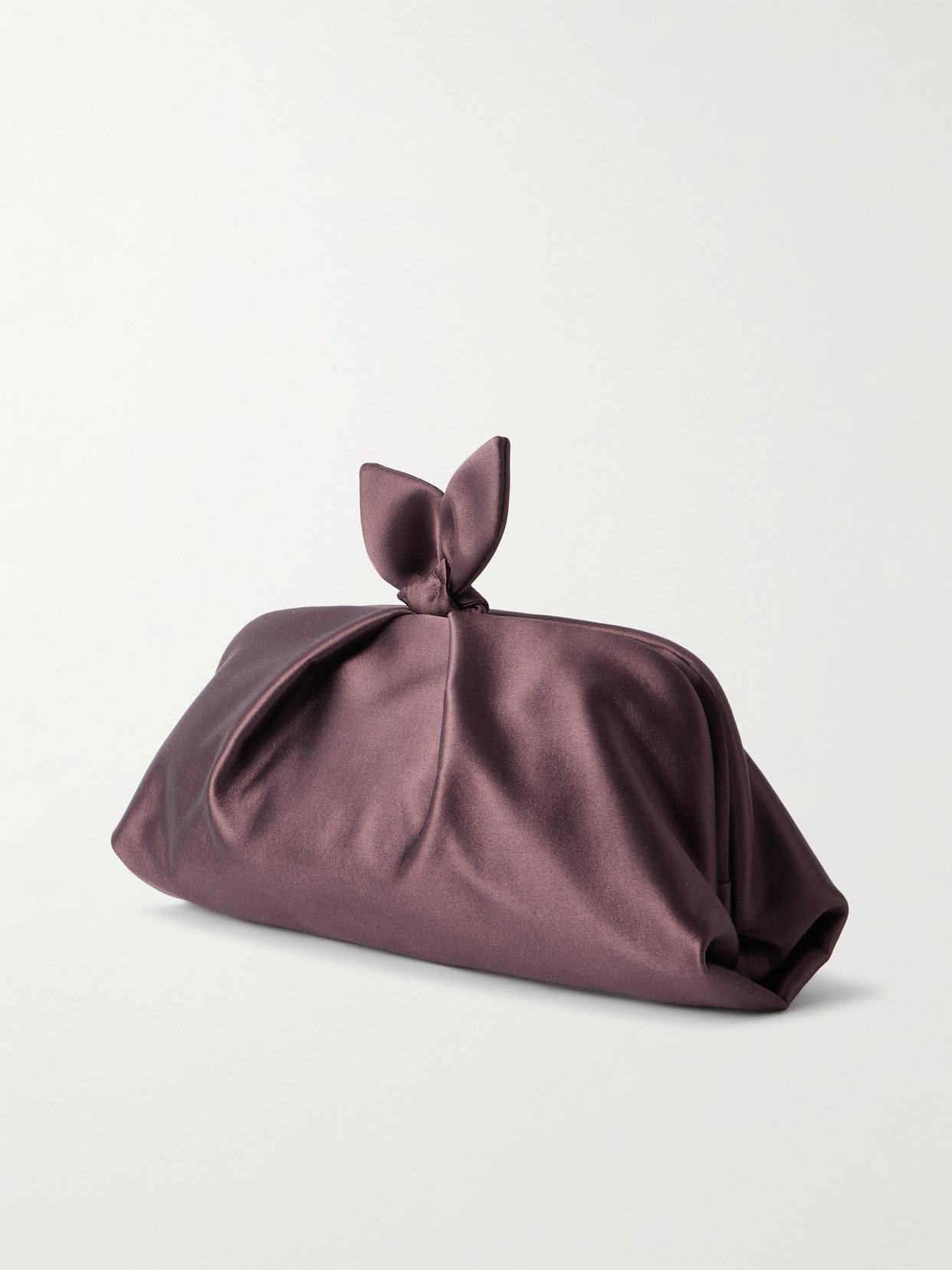 Aquazzura Bow Tie Pleated Satin Clutch In Brown