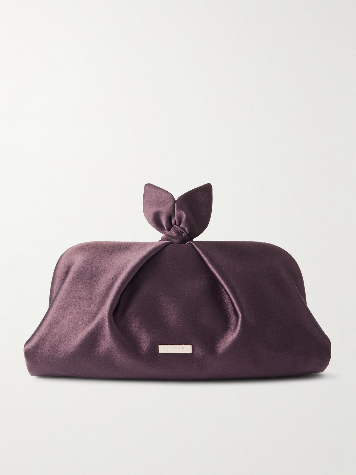 Aquazzura Bow Tie Pleated Satin Clutch In Brown