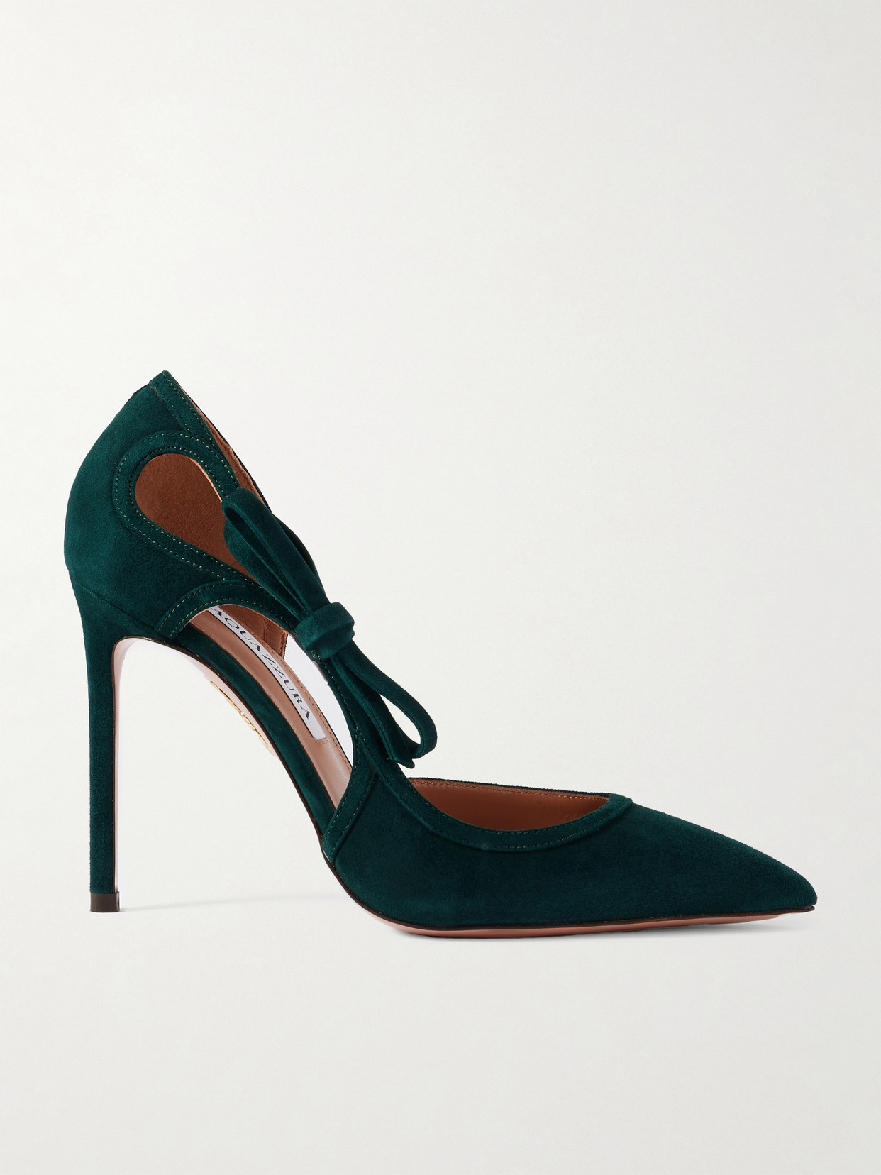 Aquazzura Soave 105 Bow-detailed Cutout Suede Pumps In Green