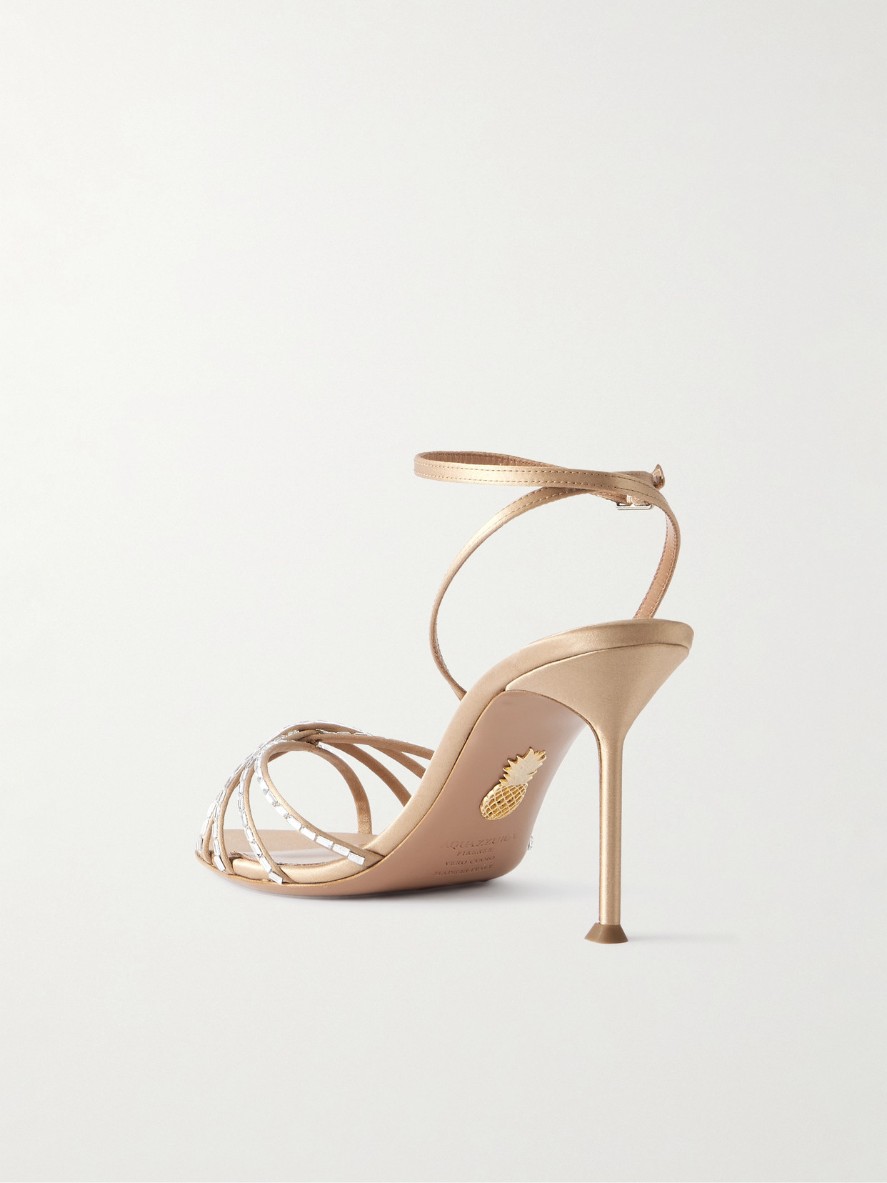 Aquazzura Tell Me Crystal-embellished Leather Sandals In Neutral