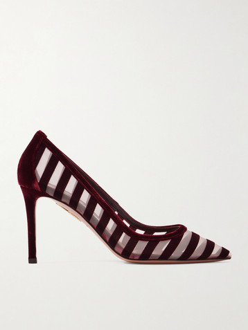 AQUAZZURA 85 mesh and velvet pumps