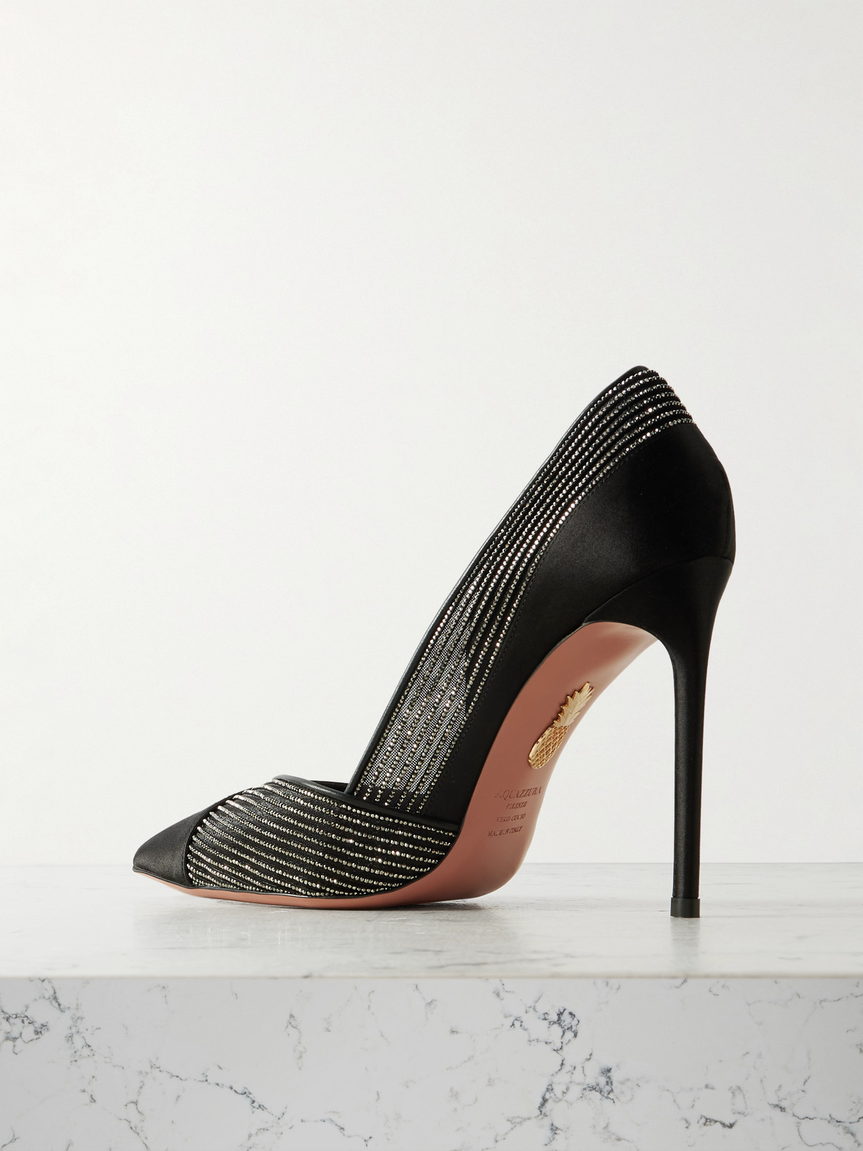 Shimmer 105 Crystal-Embellished Mesh-Trimmed Pumps