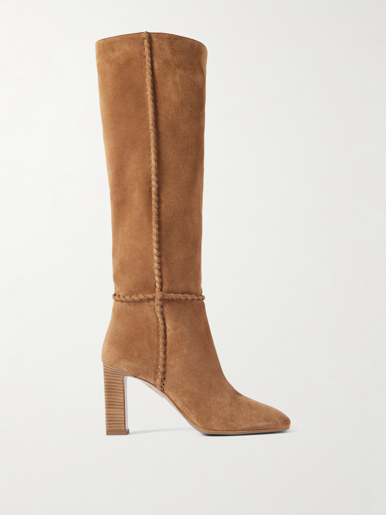 Aquazzura Indy 85 Whipstitched Suede Knee Boots In Brown