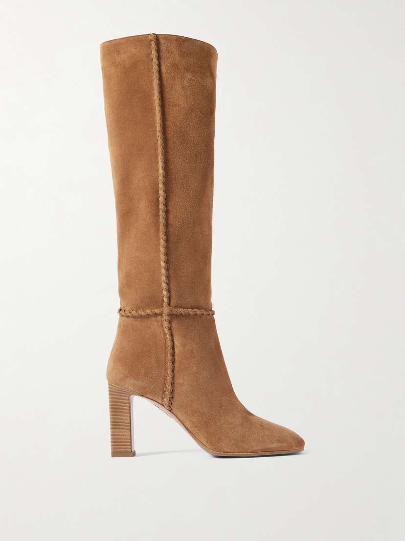 Aquazzura Indy 85 Whipstitched Suede Knee Boots