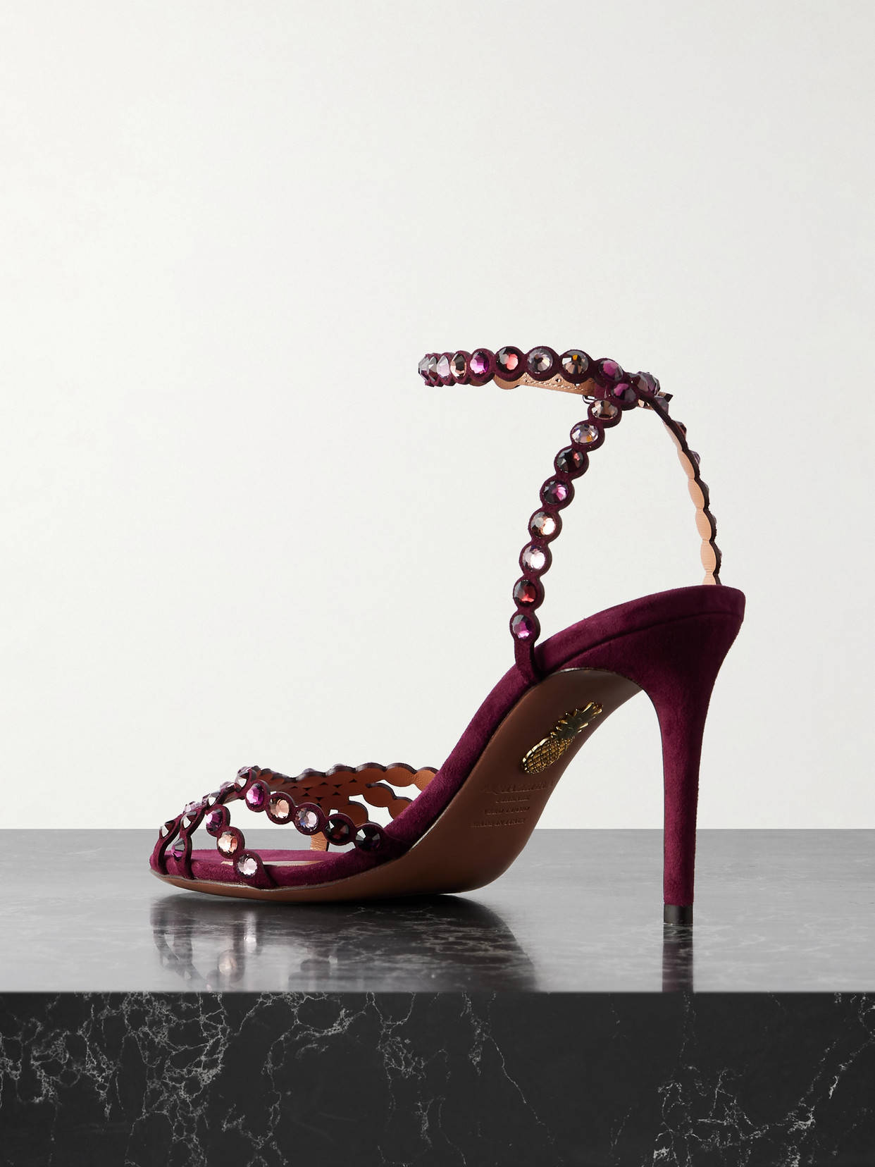 Aquazzura 90mm Embellished Scalloped-edges Heeled Sandals In Purple