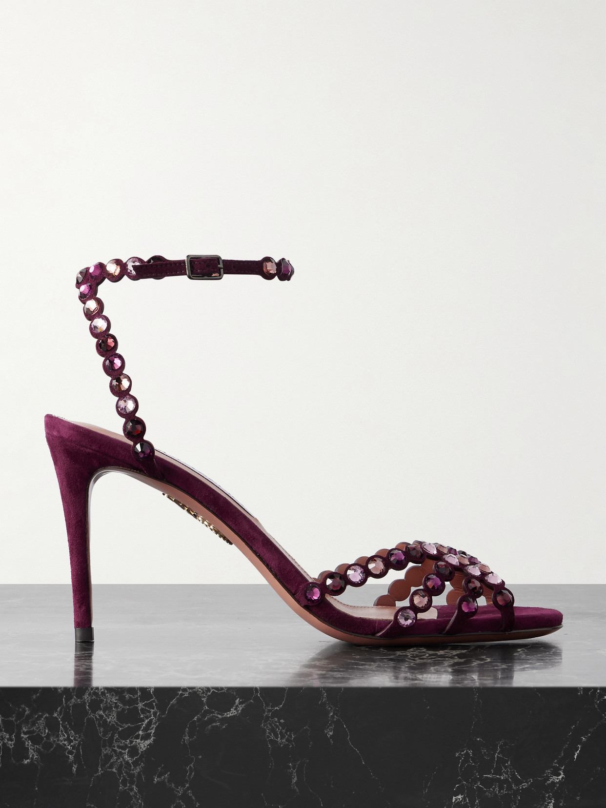 Aquazzura Tequila 85 Crystal-embellished Suede Sandals In Purple