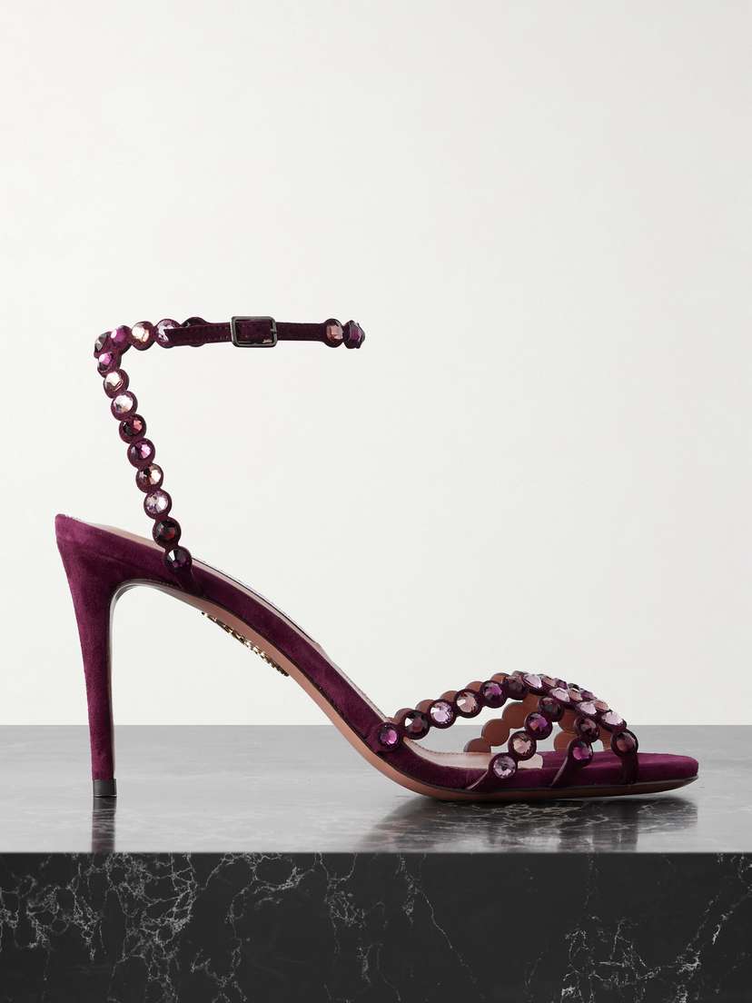 Aquazzura Tequila 85 Crystal-embellished Suede Sandals