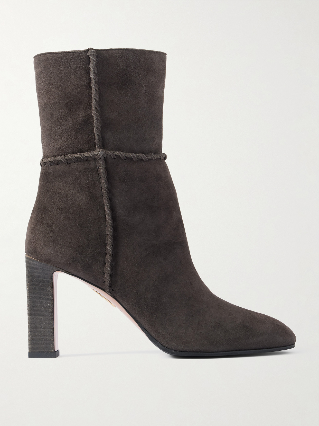 Aquazzura Indy 85 Whipstitched Suede Ankle Boots In Gray