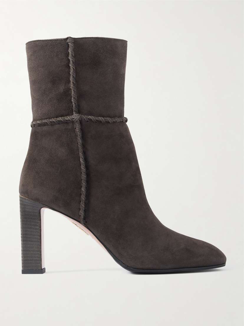 Aquazzura Indy 85 Whipstitched Suede Ankle Boots