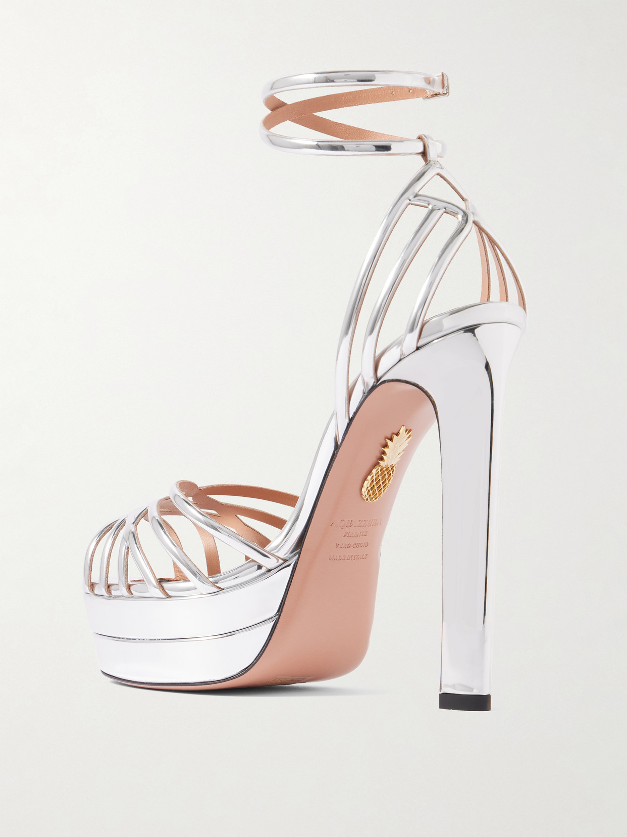 Aquazzura 130mm Wild Dream Metallic Leather Platform Sandals In White