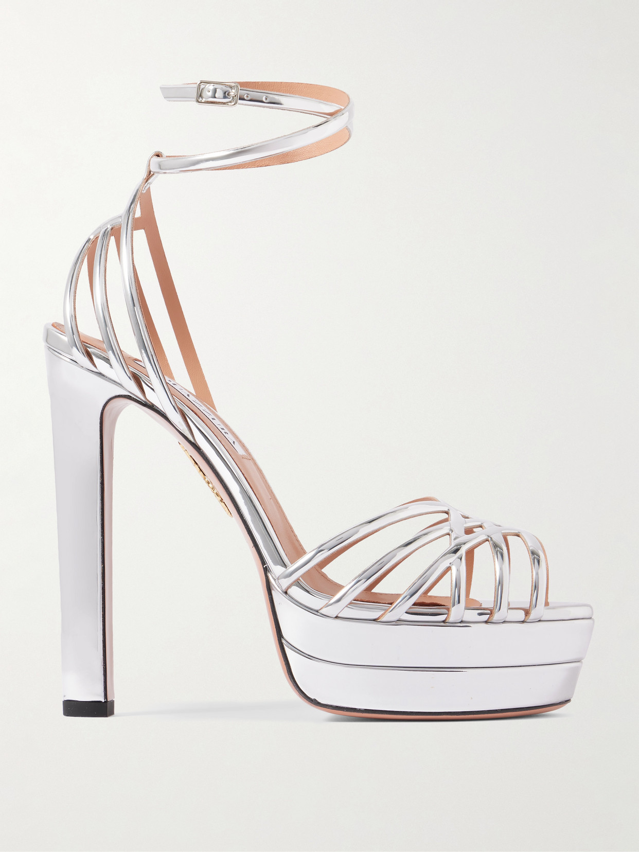 Aquazzura Wild Dream 105 Metallic Leather Platform Sandals In White