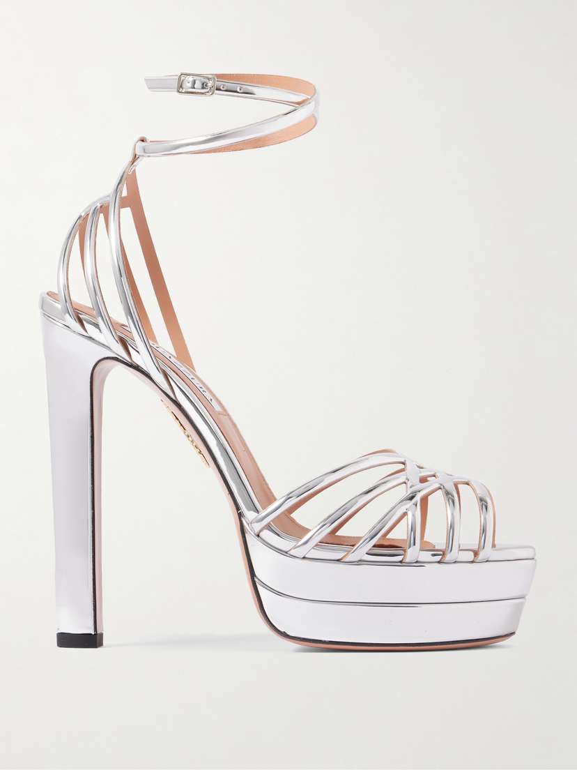Aquazzura Wild Dream 105 Metallic Leather Platform Sandals