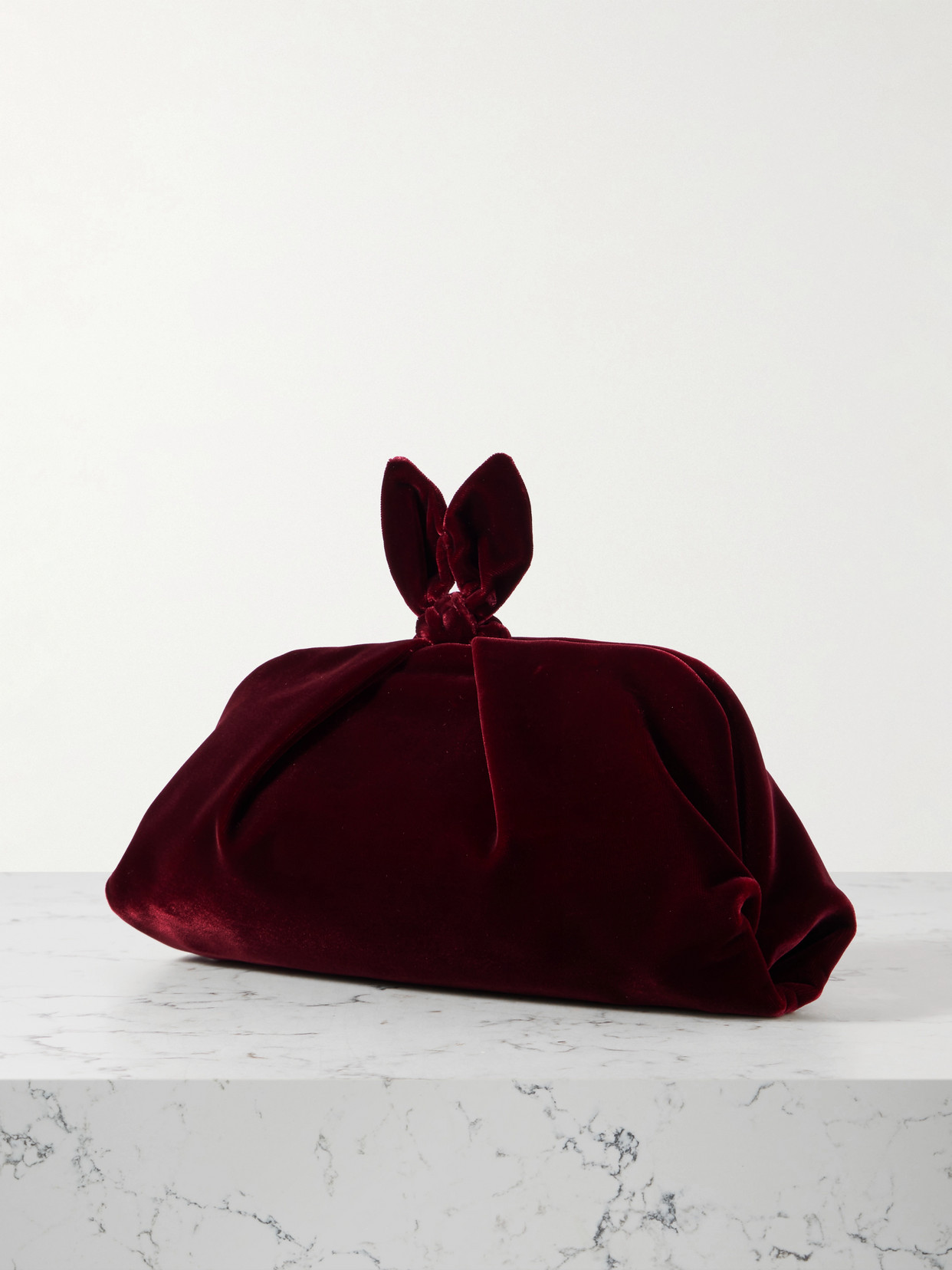 Aquazzura Bow Tie Pleated Velvet Clutch In Red