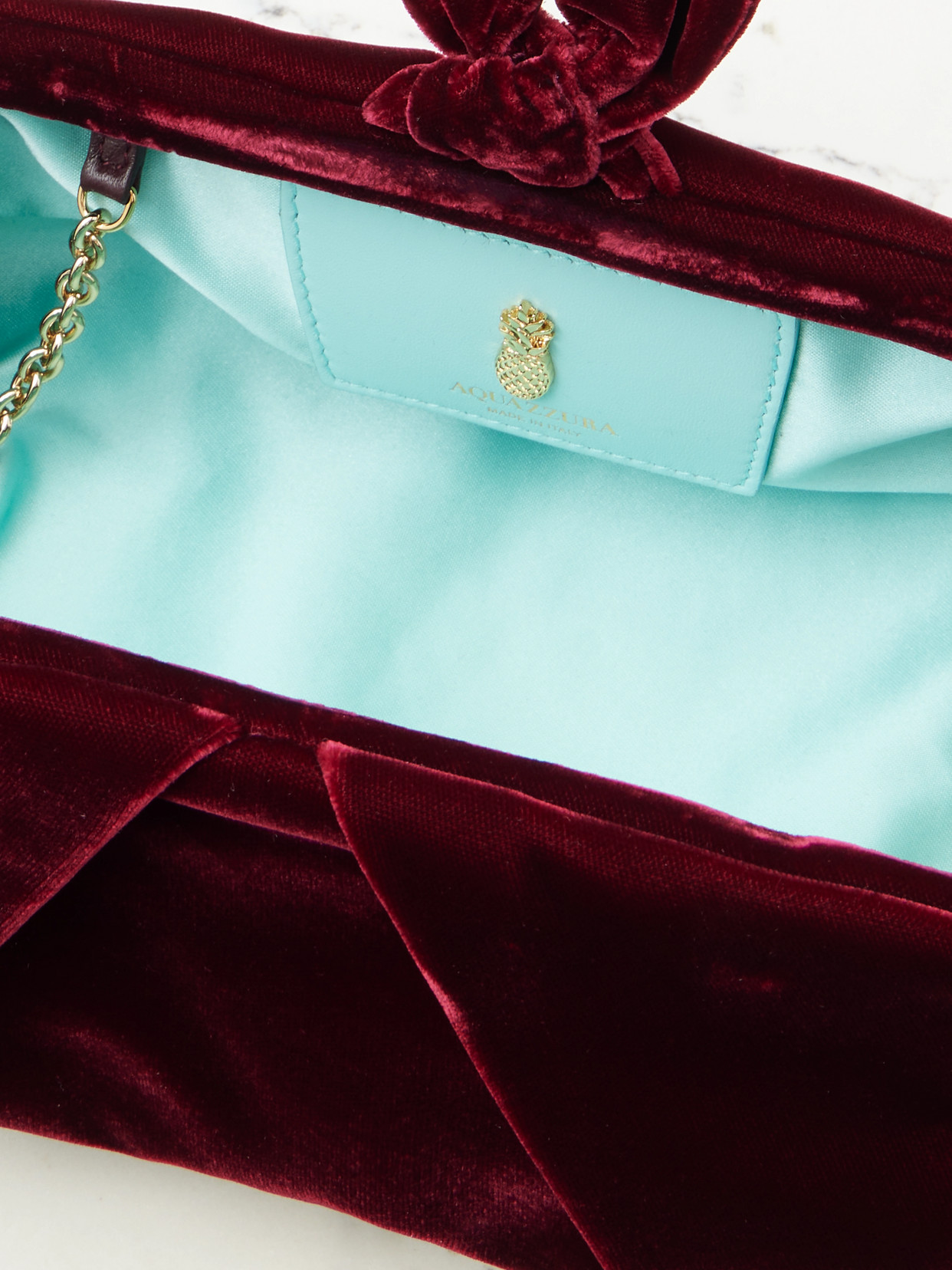 Aquazzura Bow Tie Pleated Velvet Clutch In Red