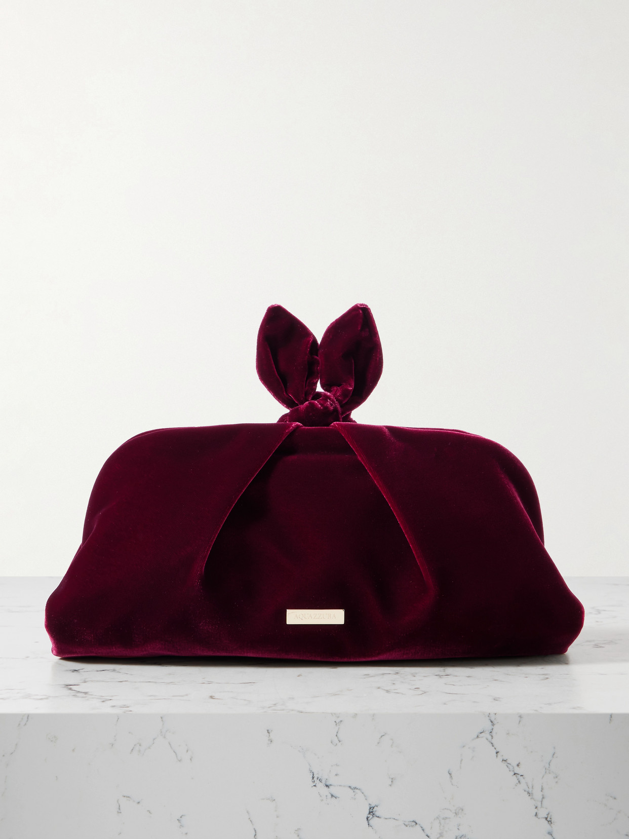 Aquazzura Bow Tie Pleated Velvet Clutch In Red