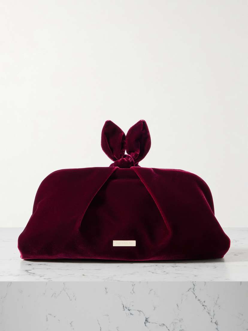 Aquazzura Bow Tie Pleated Velvet Clutch
