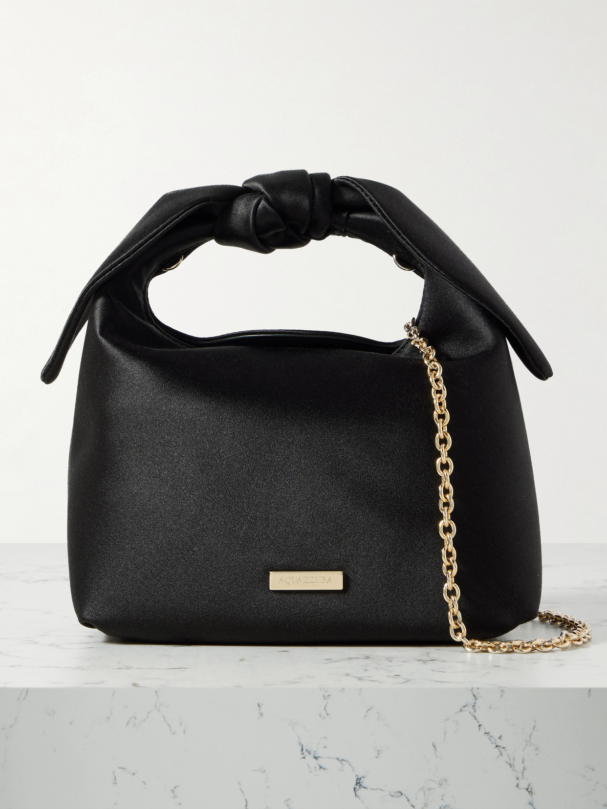 Aquazzura Bow Tie Mini Satin Tote In Black