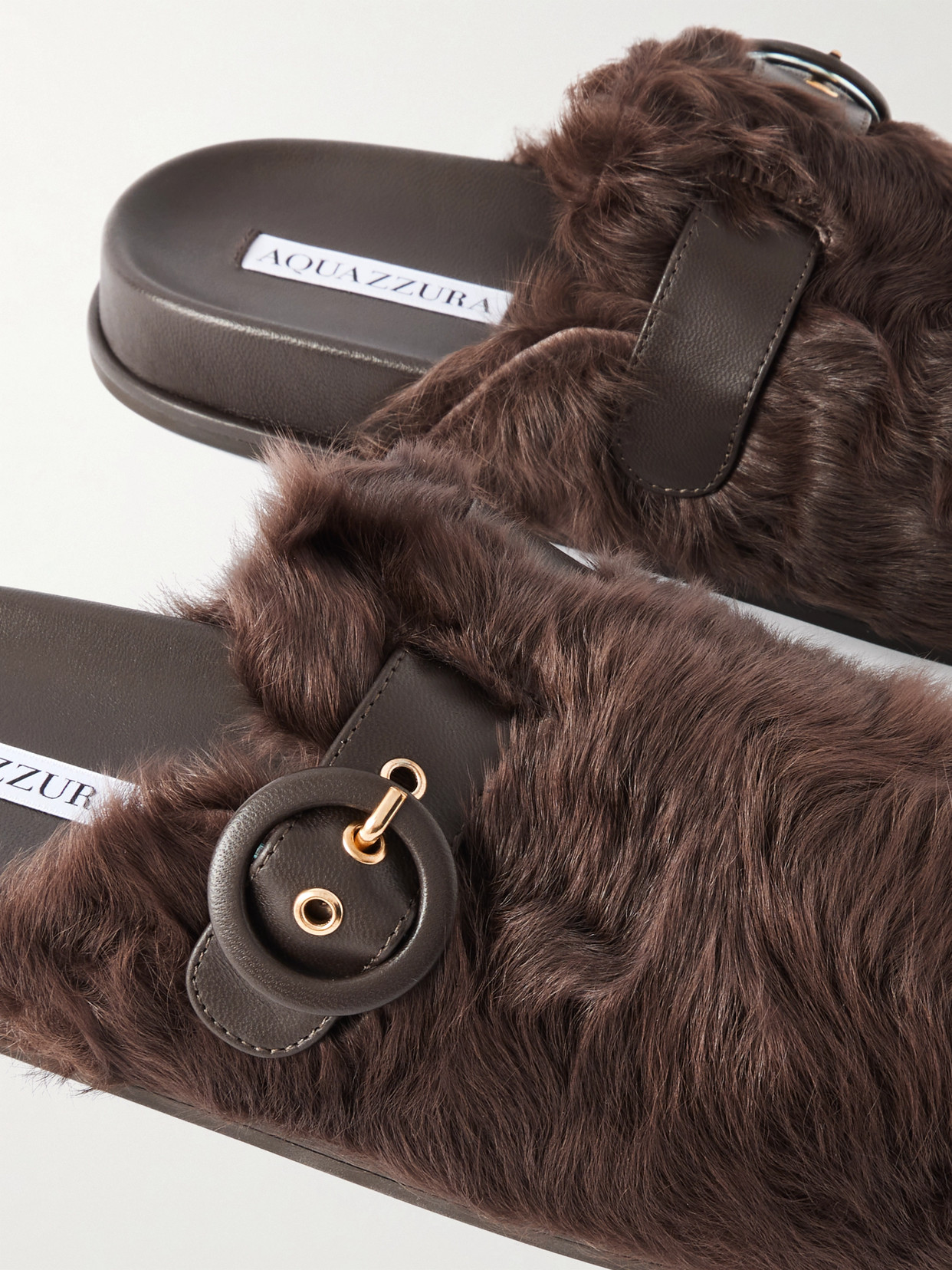 Cuddle Buckled Leather-Trimmed Shearling Slip-Ons