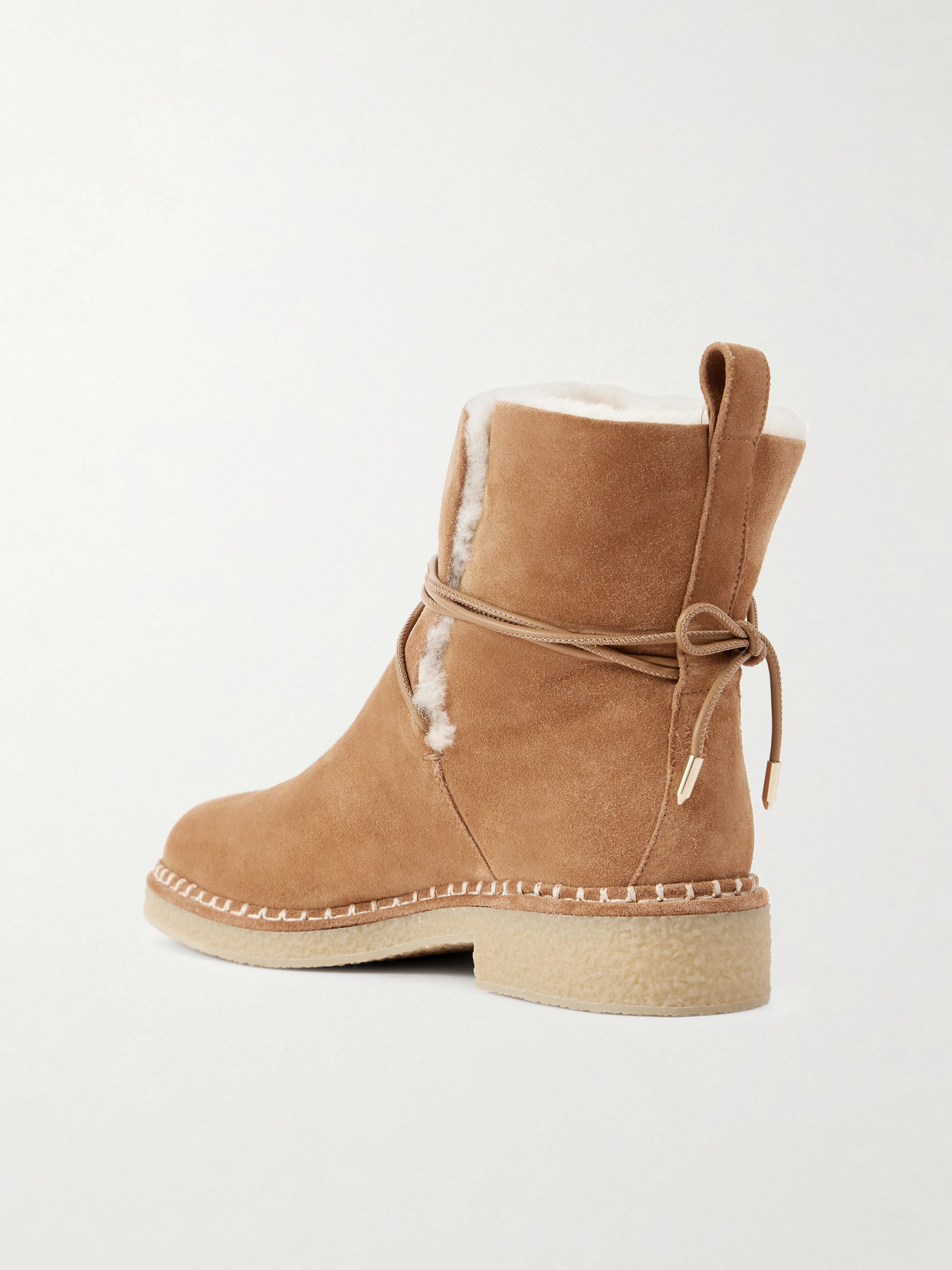 Aquazzura Megeve Lace-detailed Suede Shearling-lined Ankle Boots In Brown