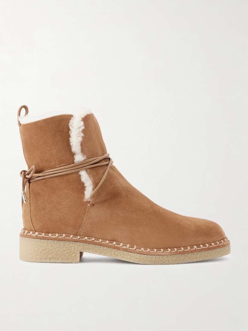 Aquazzura Megeve Lace-detailed Suede Shearling-lined Ankle Boots