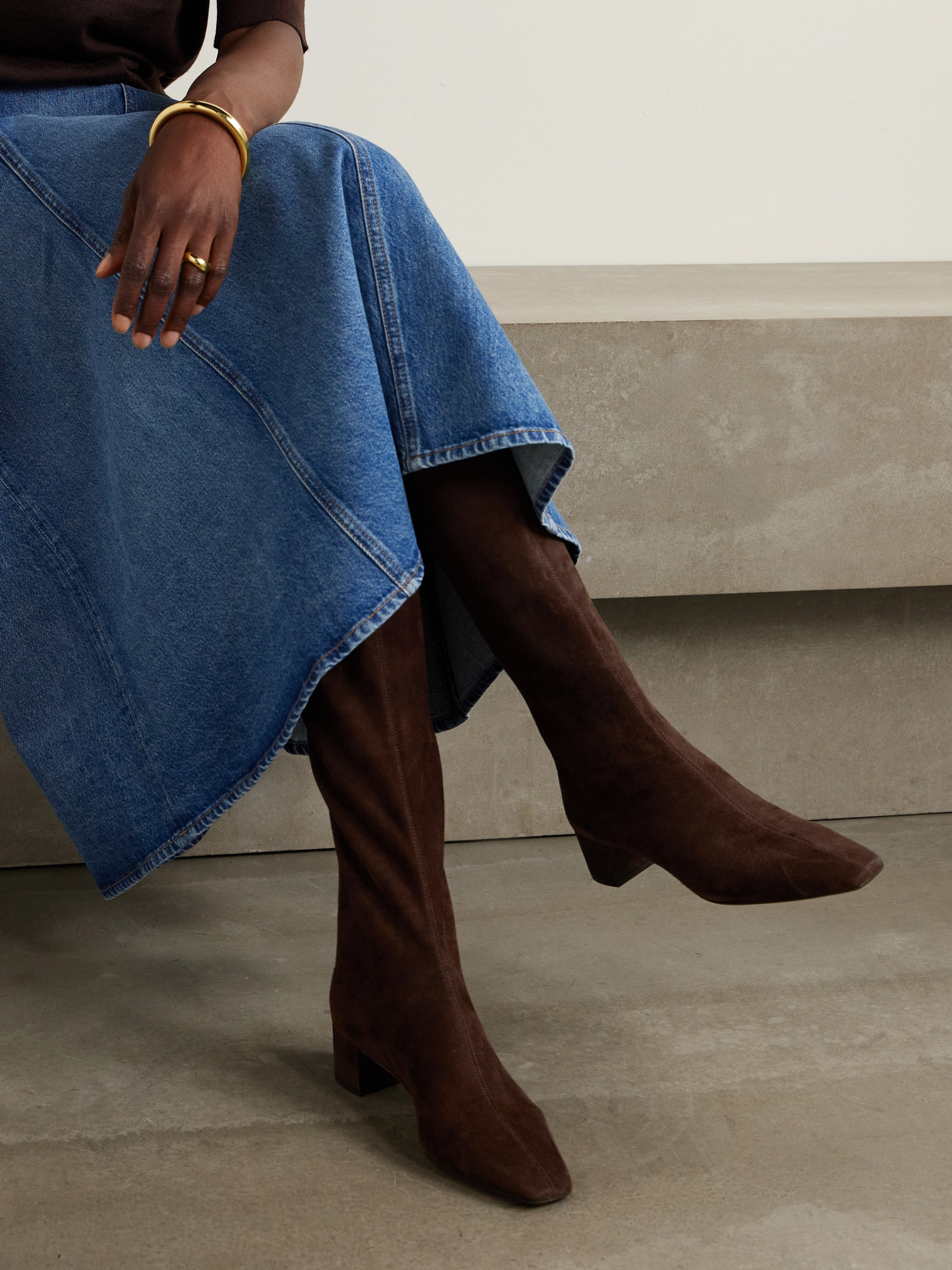 Aquazzura Saint Honoré 35 Suede Knee Boots In Brown