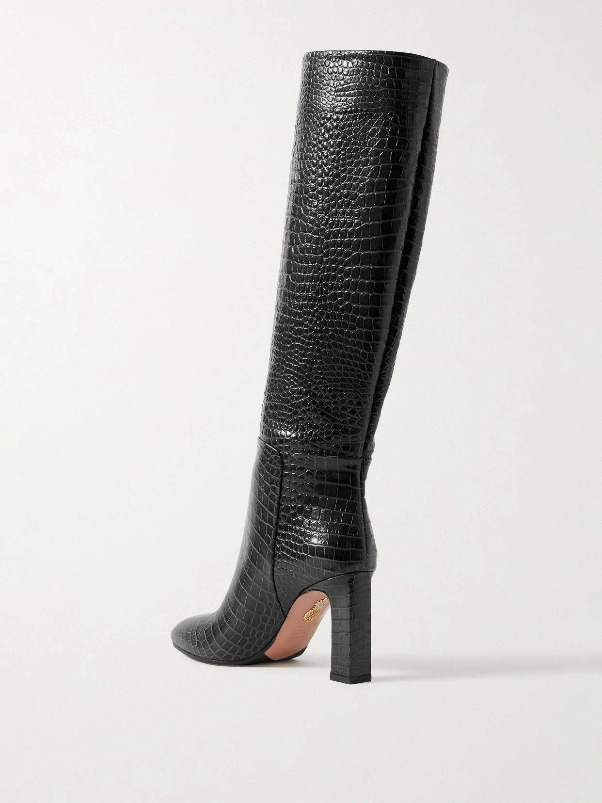 Aquazzura Sellier 85 Croc-effect Leather Knee Boots In Black