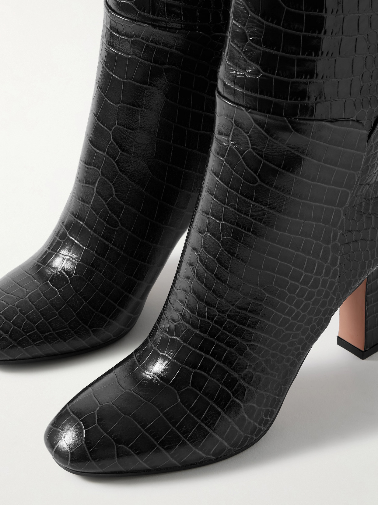 Aquazzura Sellier 85 Croc-effect Leather Knee Boots In Black