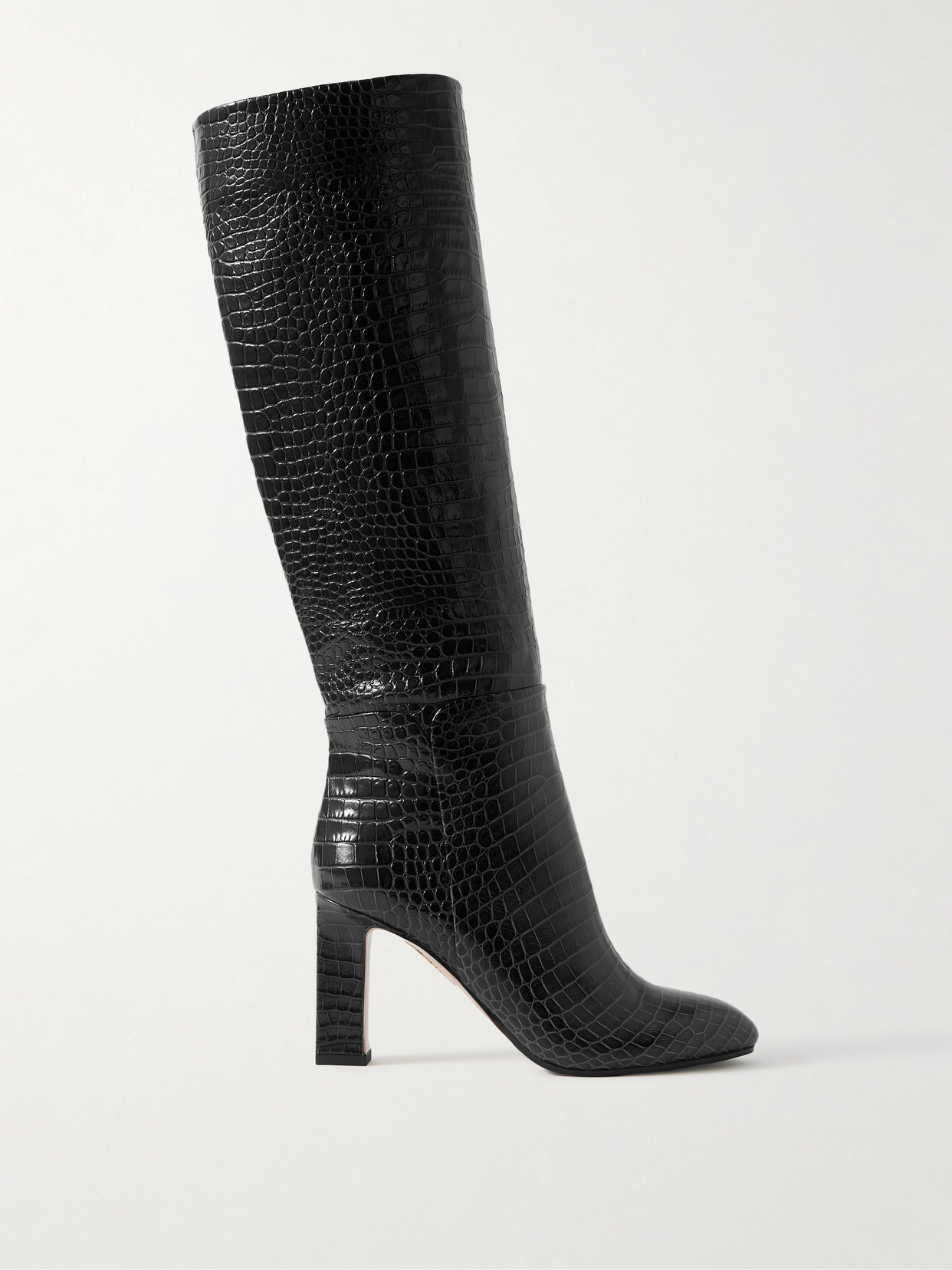 Aquazzura Sellier 85 Croc-effect Leather Knee Boots In Black