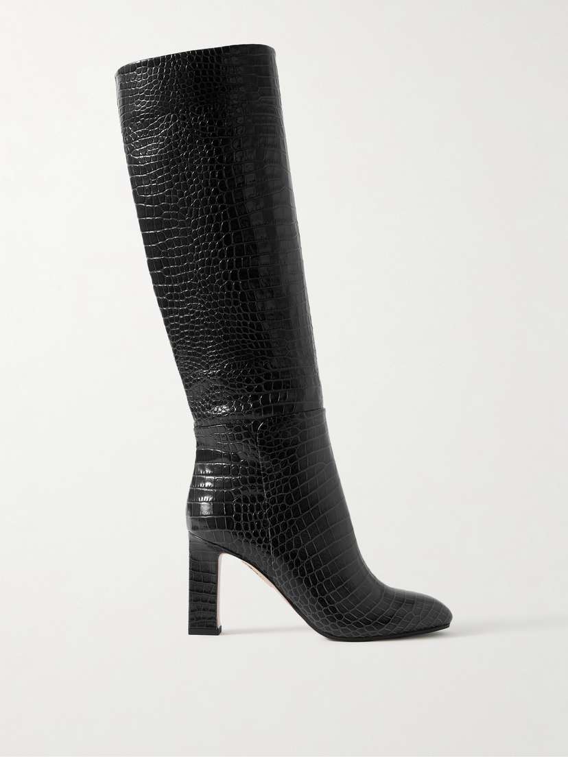 Aquazzura Sellier 85 Croc-effect Leather Knee Boots