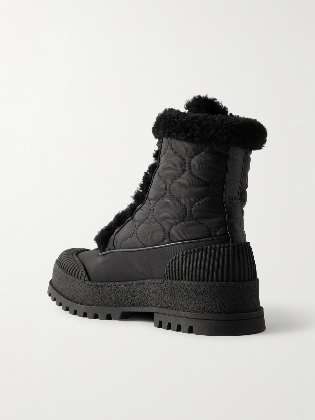 Aquazzura Glacier Shearling-lined Quilted Nylon And Leather Ankle Boots In Black