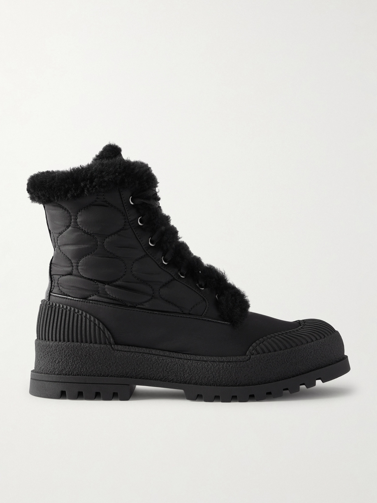 Aquazzura Glacier Shearling-lined Quilted Nylon And Leather Ankle Boots In Black