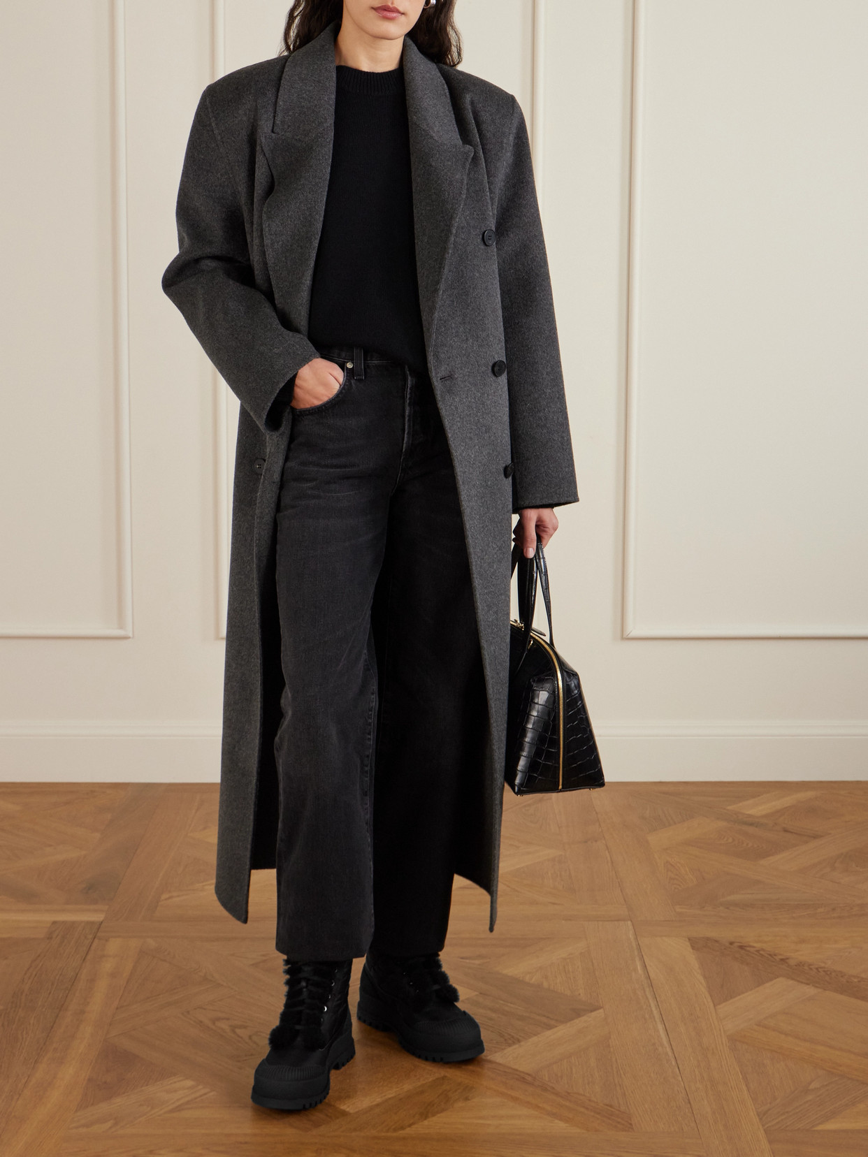 Aquazzura Glacier Shearling-lined Quilted Nylon And Leather Ankle Boots In Black