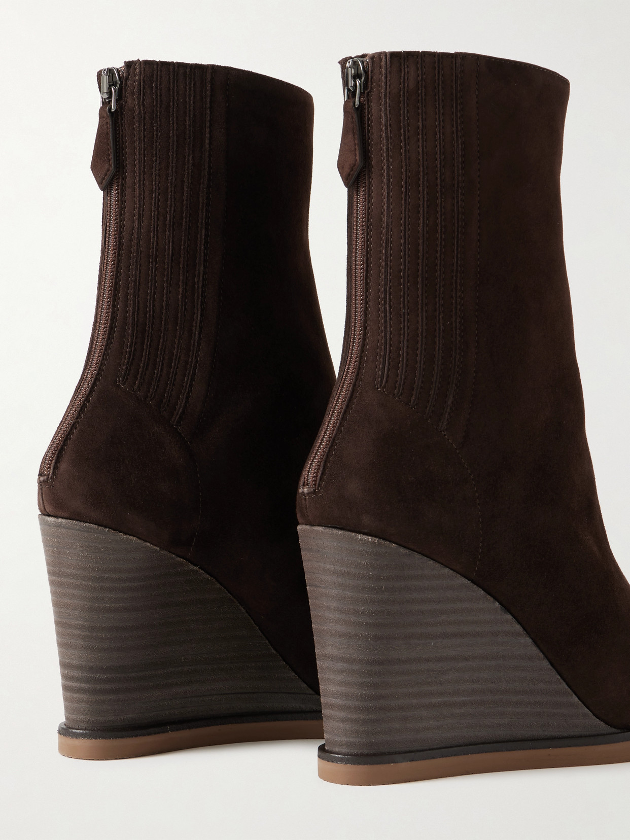 Aquazzura Saint Honoré 85 Suede Wedge Ankle Boots In Brown