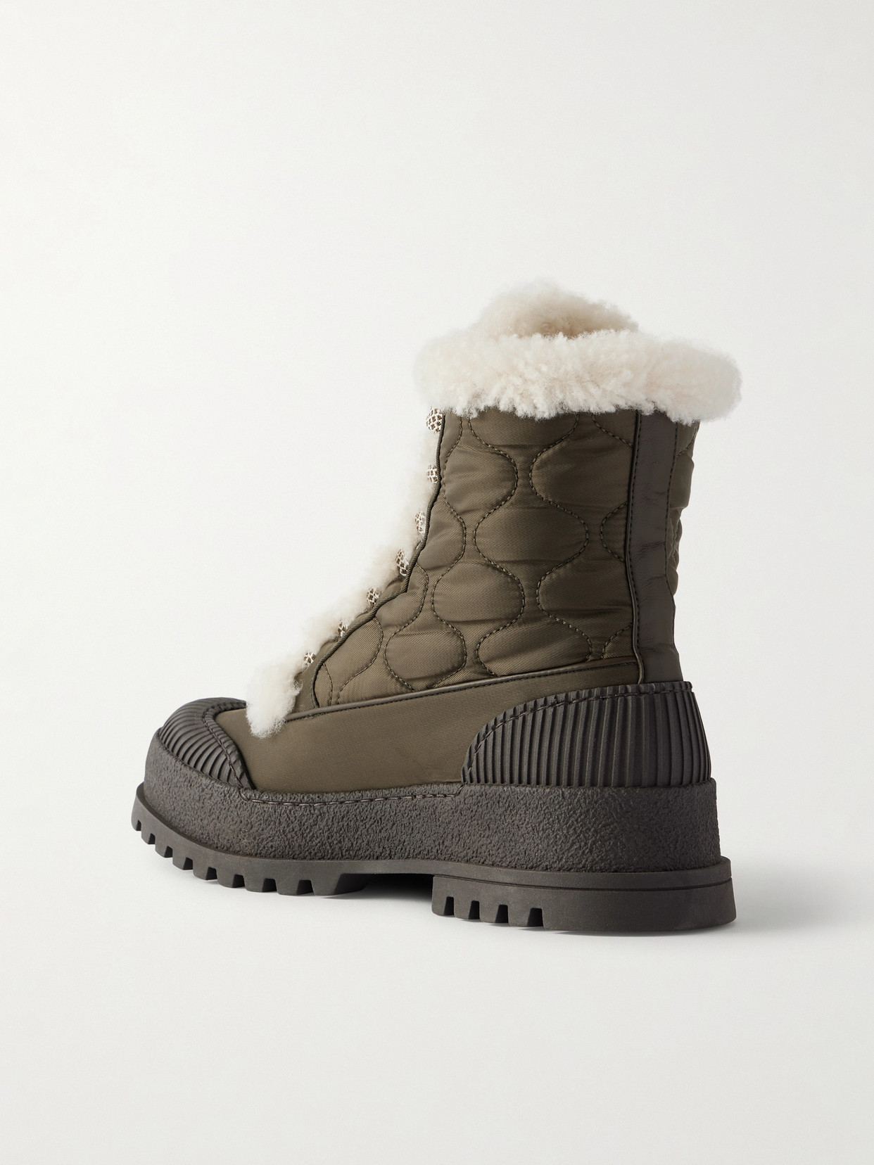 Aquazzura Glacier Shearling-lined Quilted Nylon And Leather Ankle Boots In Green