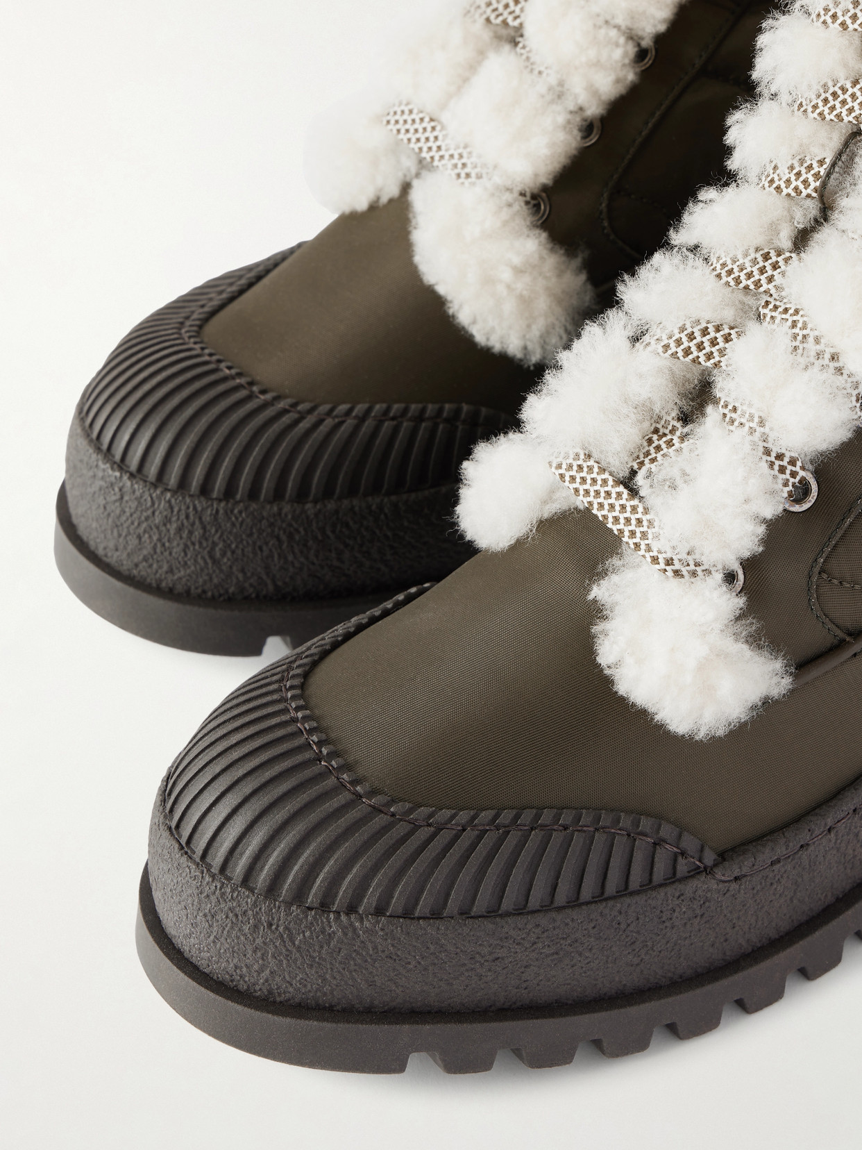 Aquazzura Glacier Shearling-lined Quilted Nylon And Leather Ankle Boots In Green