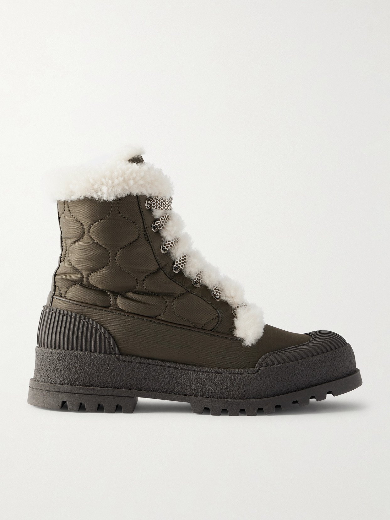 Aquazzura Glacier Shearling-lined Quilted Nylon And Leather Ankle Boots In Green