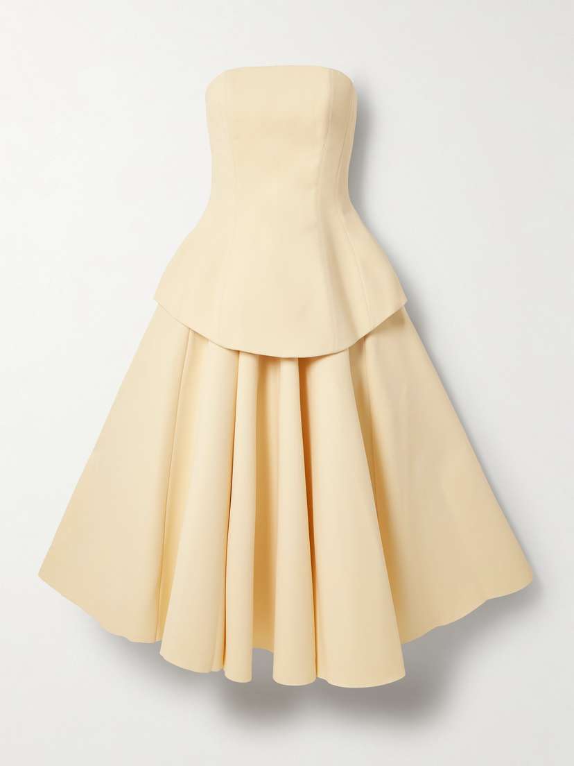 Solace London Ada Strapless Layered Gathered Crepe Midi Dress