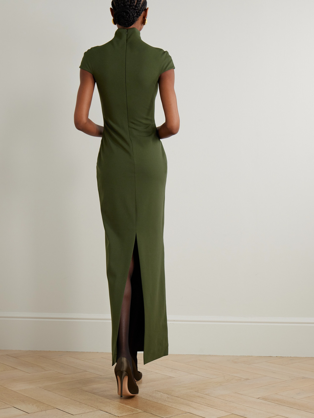 Solace London Maxi Dress Cap Sleeves High Neckline In Green