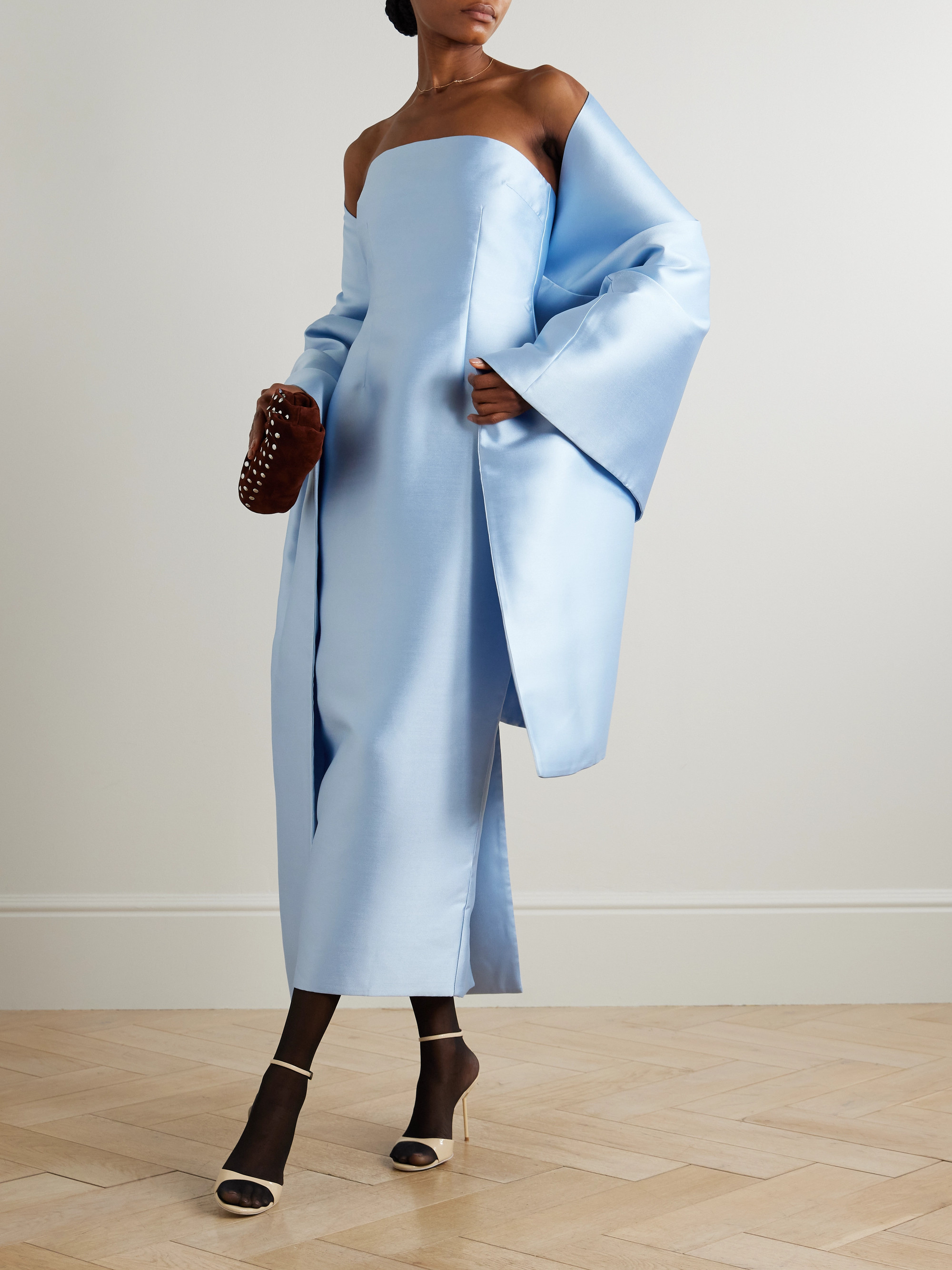 Solace London Renee cape-effect satin midi dress