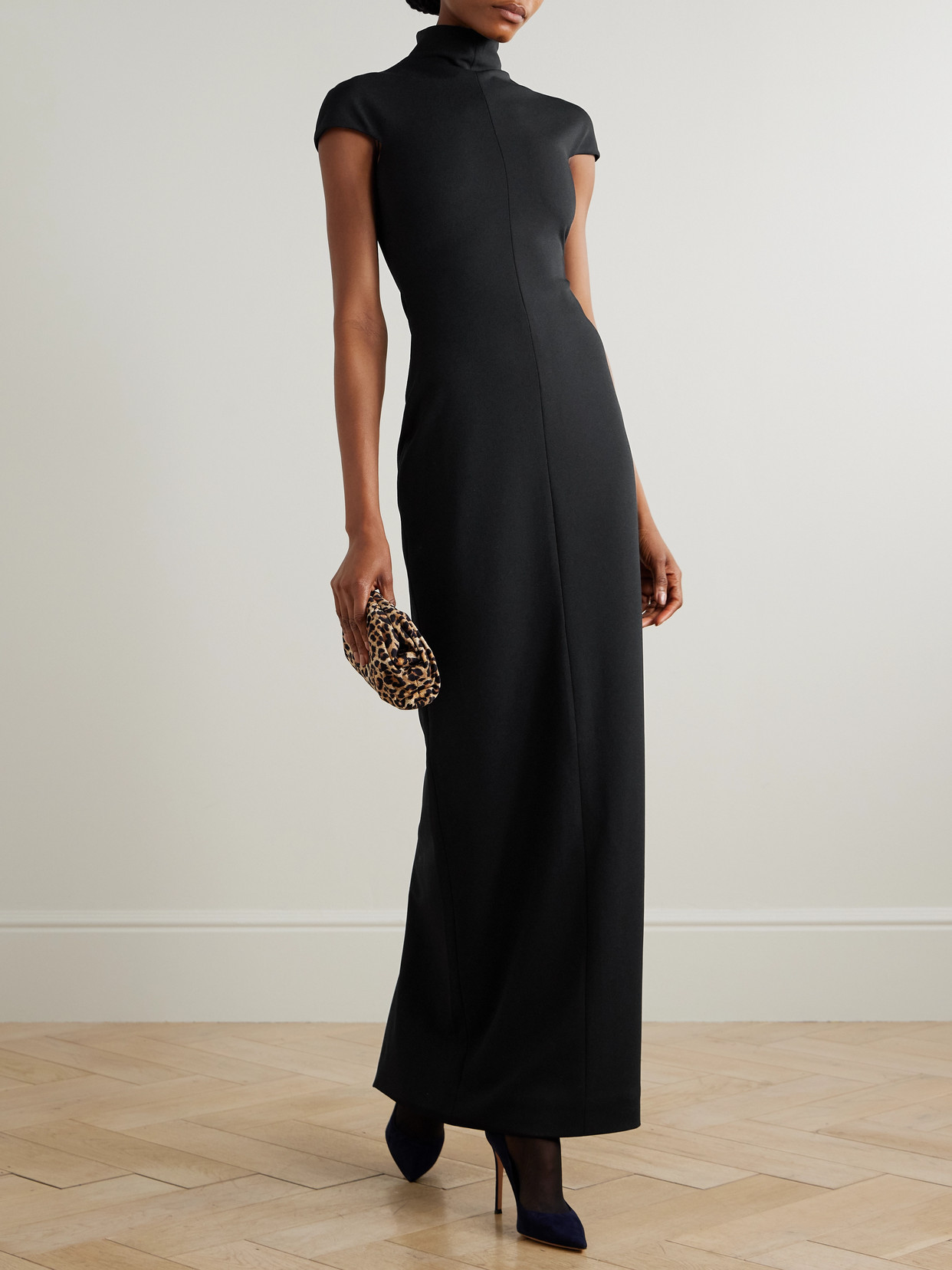 Solace London Maxi Dress High Neck Cap Sleeves Fitted In Black