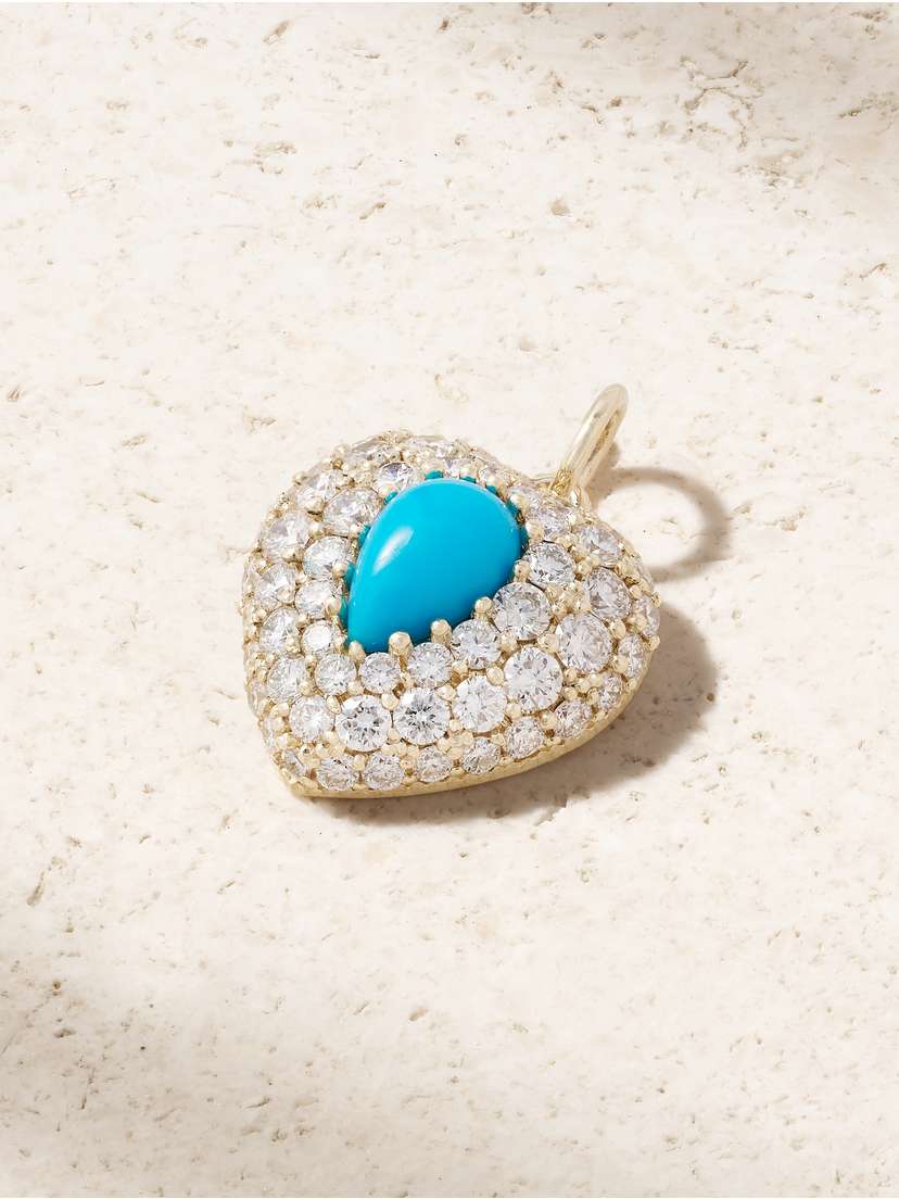 Jacquie Aiche Puffy Heart 14-karat Gold, Diamond And Turquoise Pendant