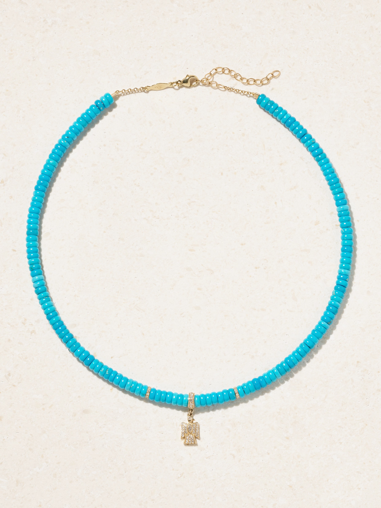 Jacquie Aiche Baby Thunderbird 14-karat Gold, Turquoise And Diamond Necklace In Blue