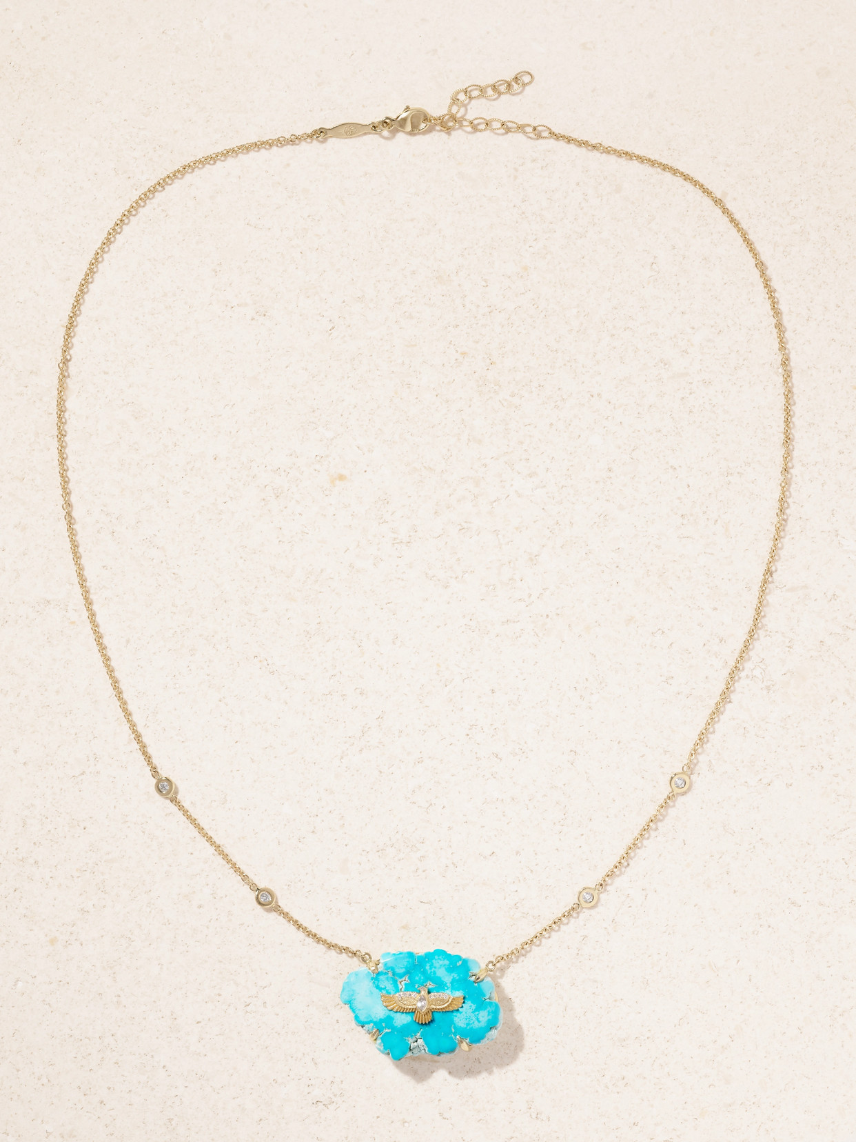 Jacquie Aiche Thunderbird 14-karat Gold Diamond And Turquoise Necklace In Blue