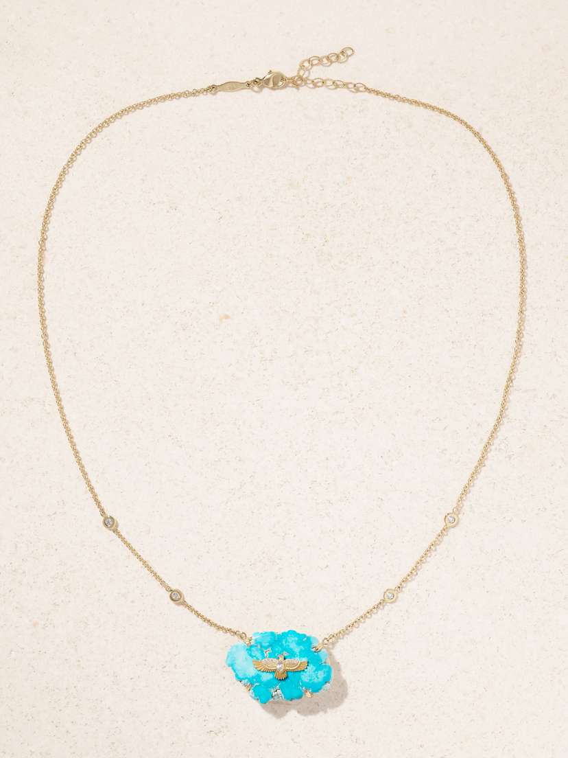 Jacquie Aiche Thunderbird 14-karat Gold Diamond And Turquoise Necklace