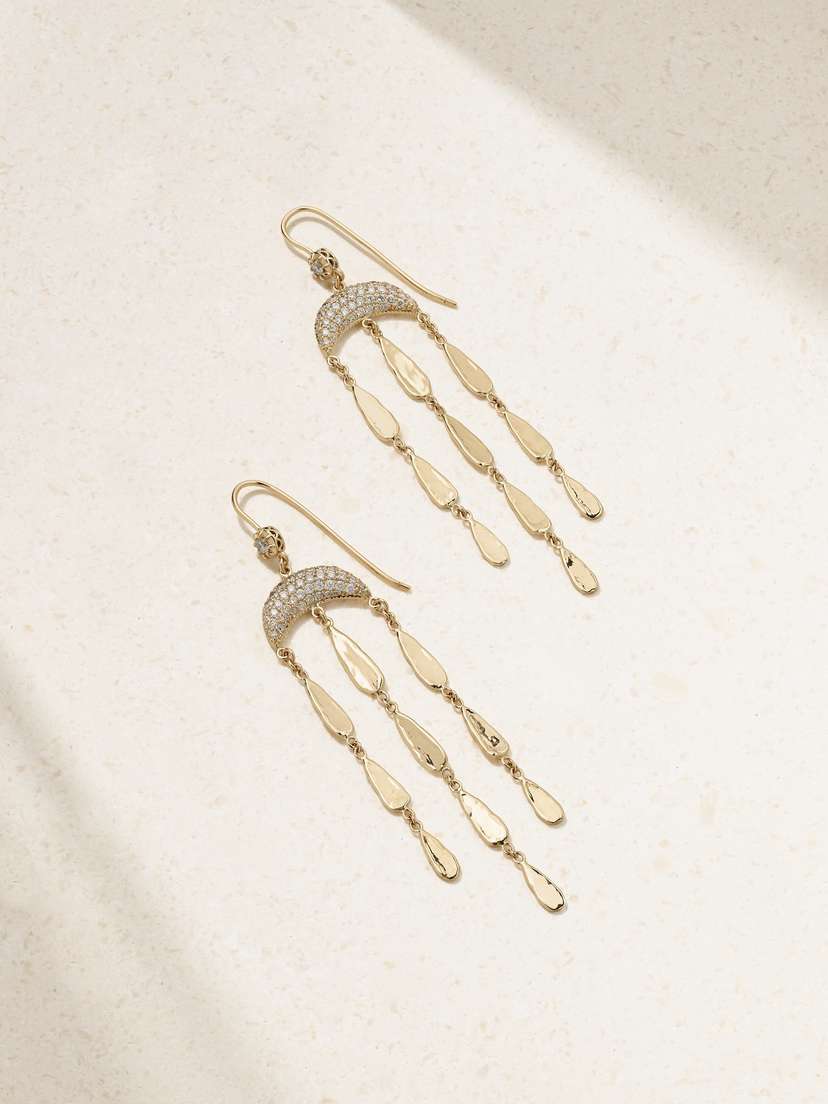 Jacquie Aiche Crescent Moon 14-karat Gold Diamond Earrings