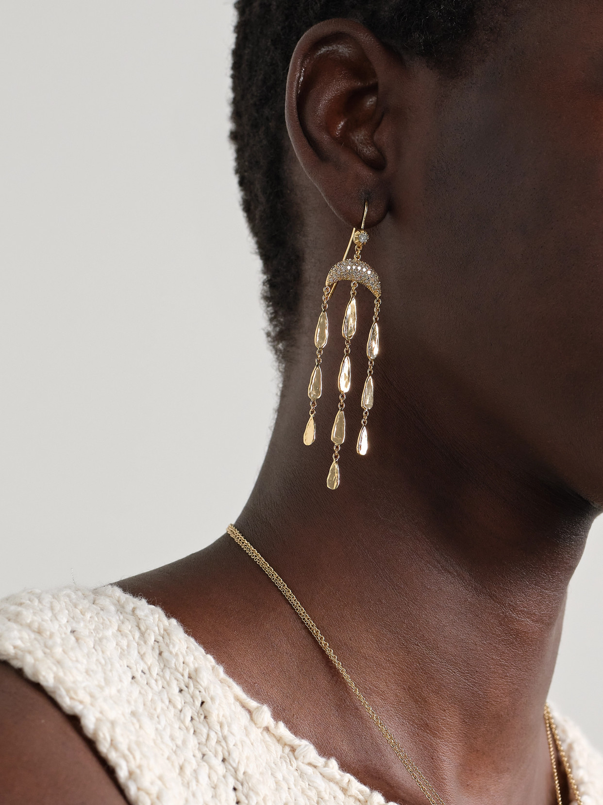 Jacquie Aiche Crescent Moon 14-karat Gold Diamond Earrings