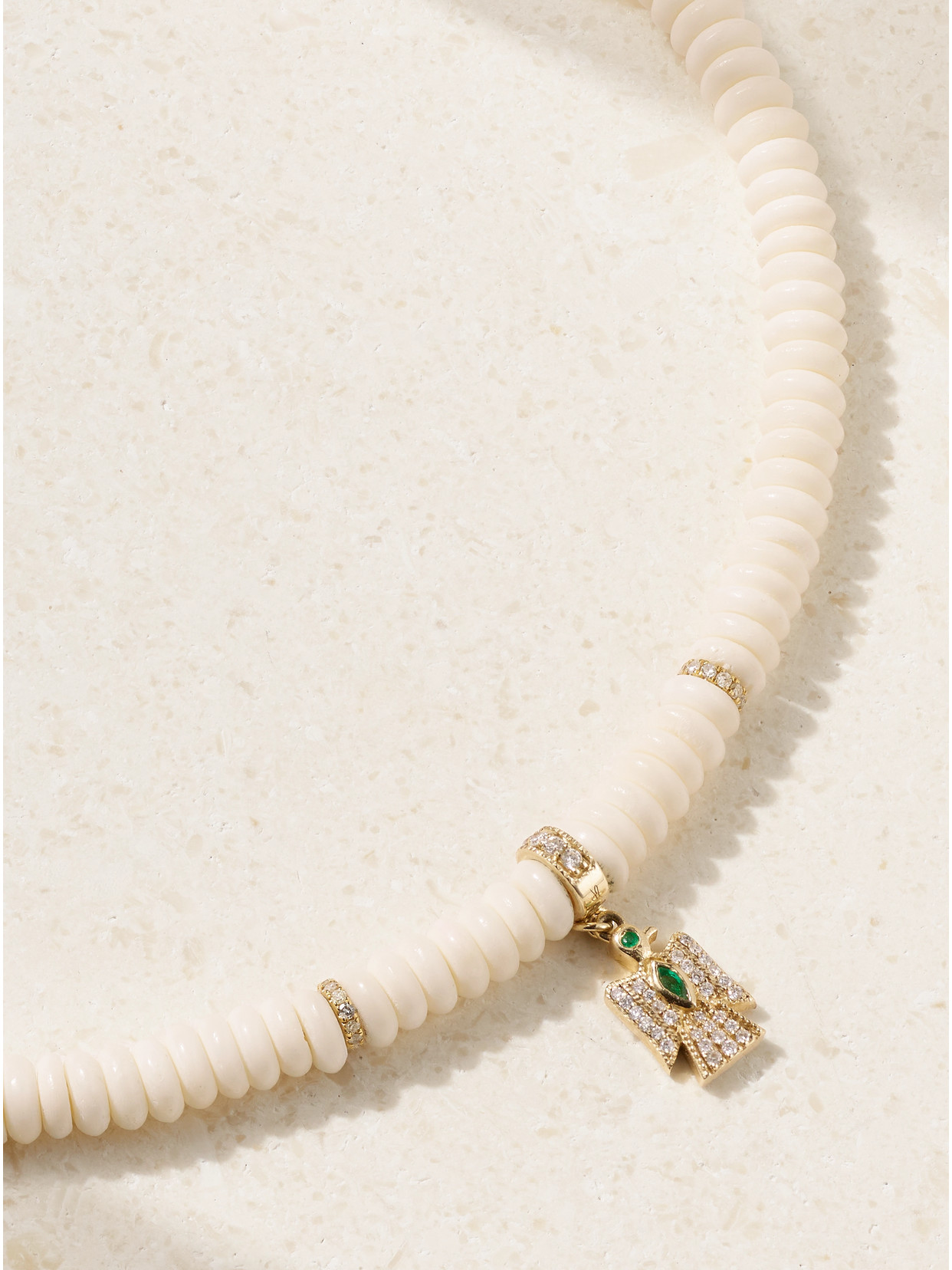 Jacquie Aiche Thunderbird 14-karat Gold, Bone, Diamond And Emerald Necklace In Gold