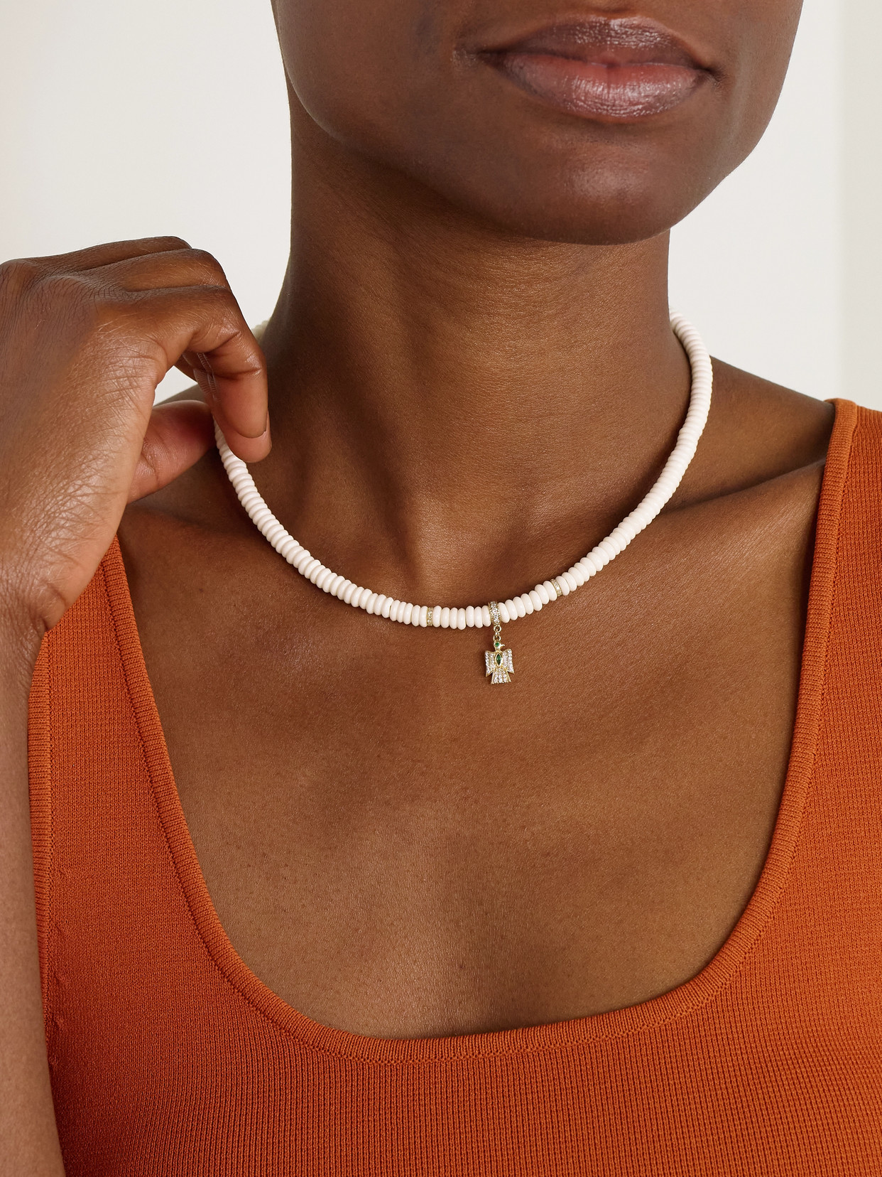 Jacquie Aiche Thunderbird 14-karat Gold, Bone, Diamond And Emerald Necklace In Gold